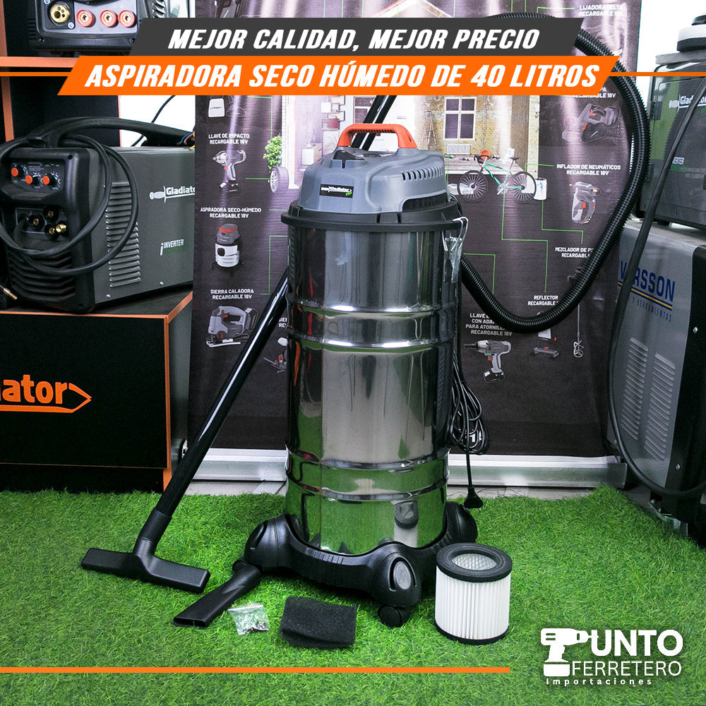 Aspiradora INDUSTRIAL 40 litros 1600W (aspira liquidos )1600W gladiator electrica