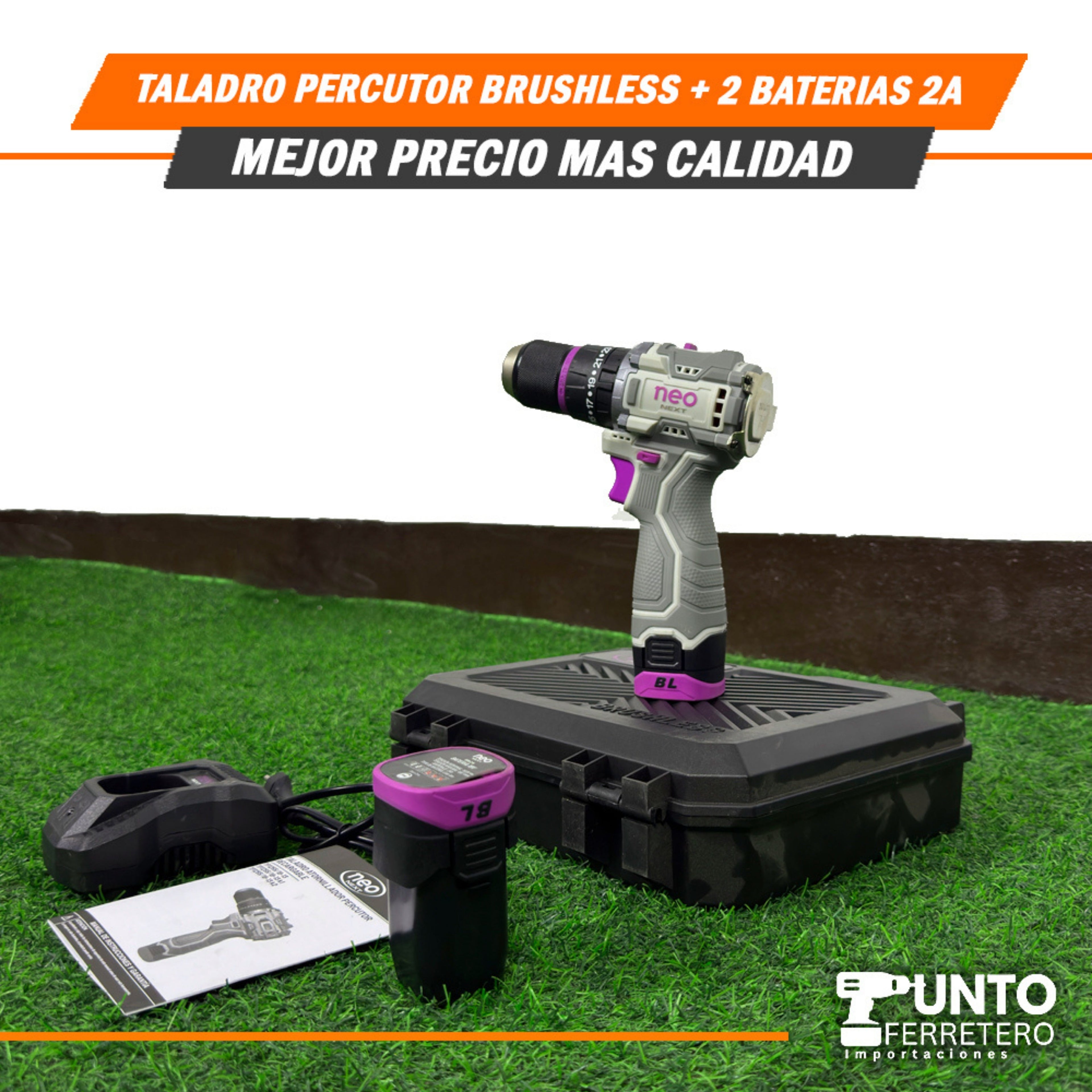 Taladro Percutor 18V Neo (Brushless Sin Carbones) + 2-Baterias