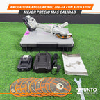 Amoladora Angular Neo de 20V-4A con Auto Stop