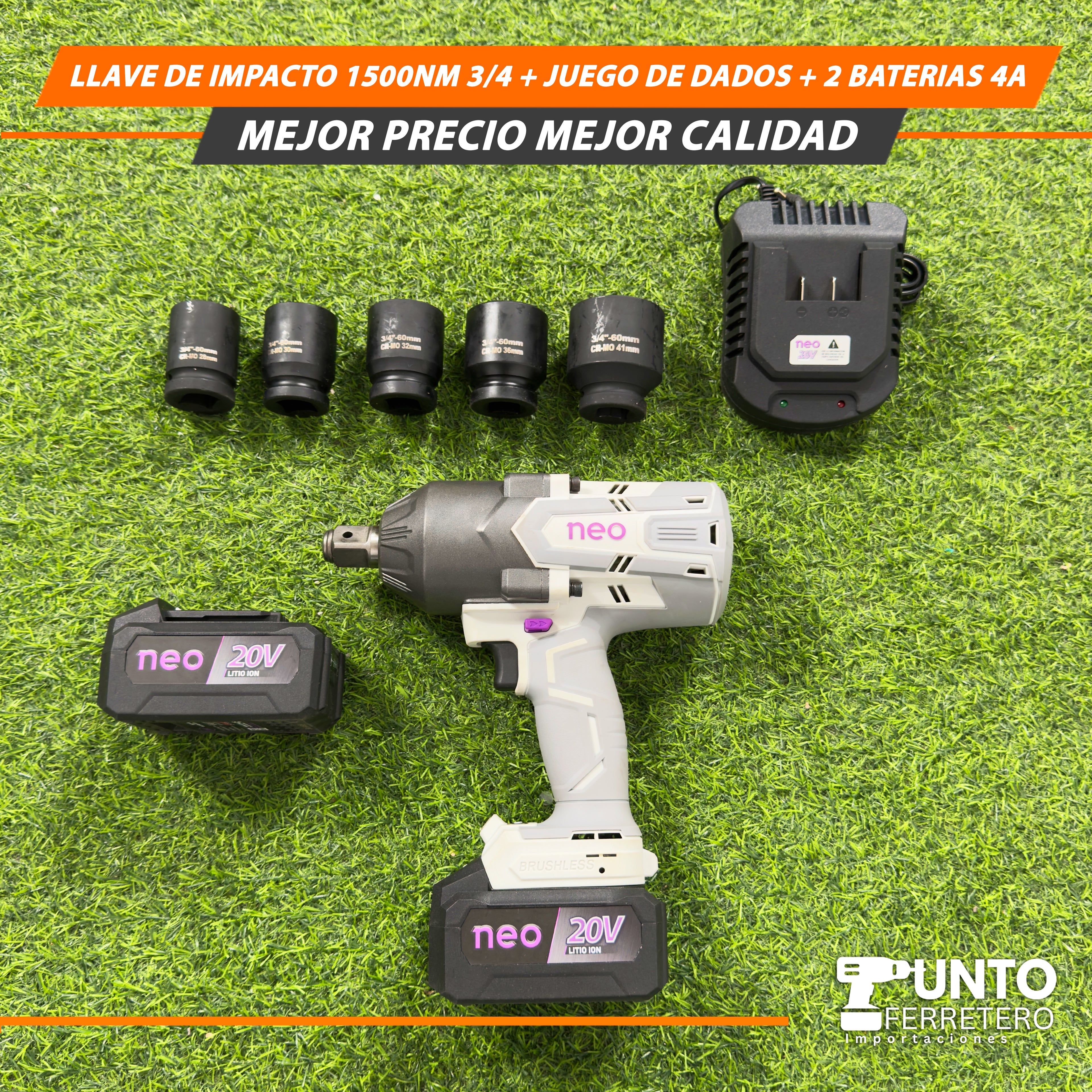 Llave de Impacto 1500NM 3/4+ Juegos de dados+ 2 Baterías 4 A🛠️ 💪