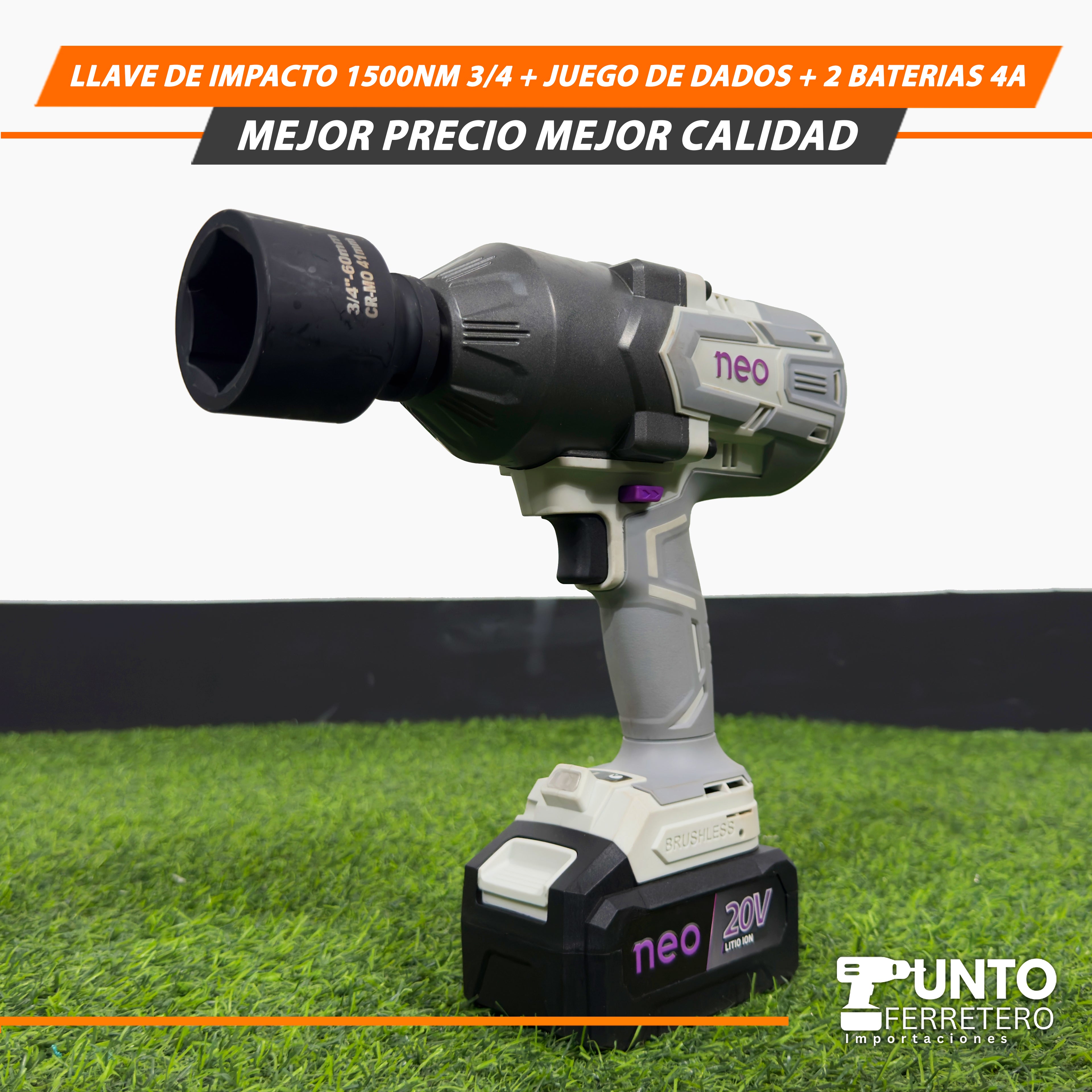 Llave de Impacto 1500NM 3/4+ Juegos de dados+ 2 Baterías 4 A🛠️ 💪