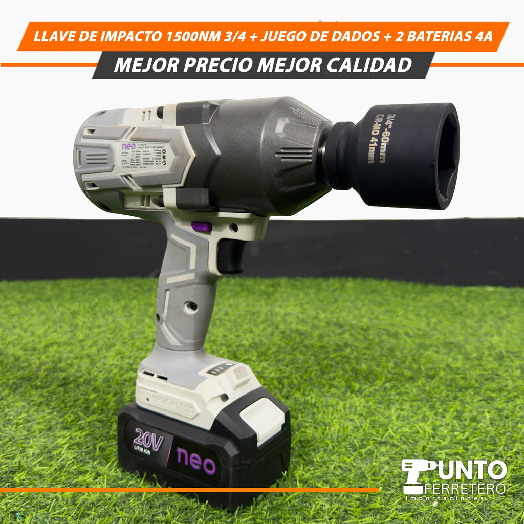 Llave de Impacto 1500NM 3/4+ Juegos de dados+ 2 Baterías 4 A🛠️ 💪