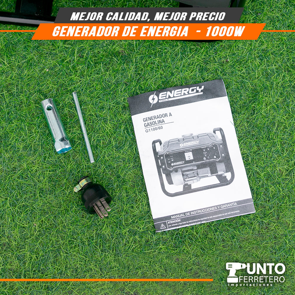 generador gasolinero energy motor 4 tiempos 98cc 1000W 6 litros trabajo de 8 horas continuas
