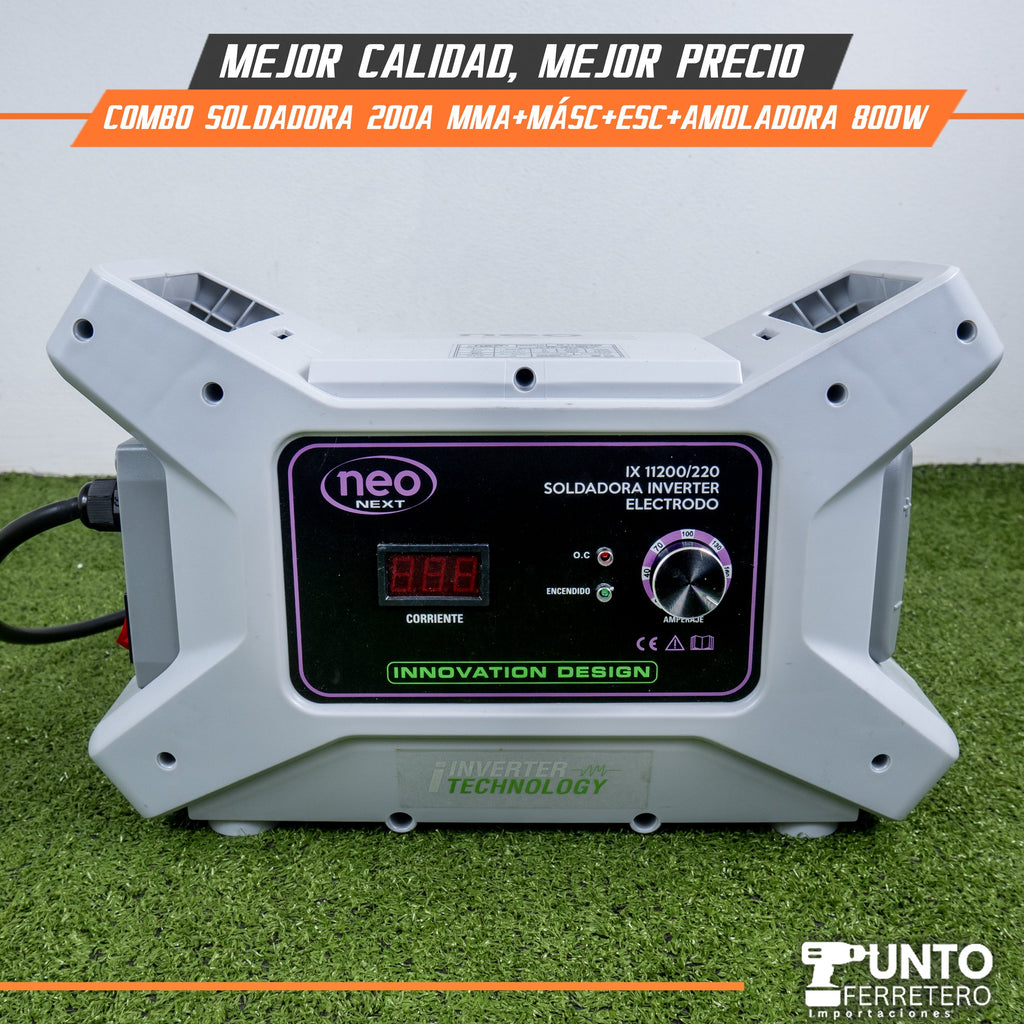 combo soldadora neo 200A + amoladora+ escuadra 800W
