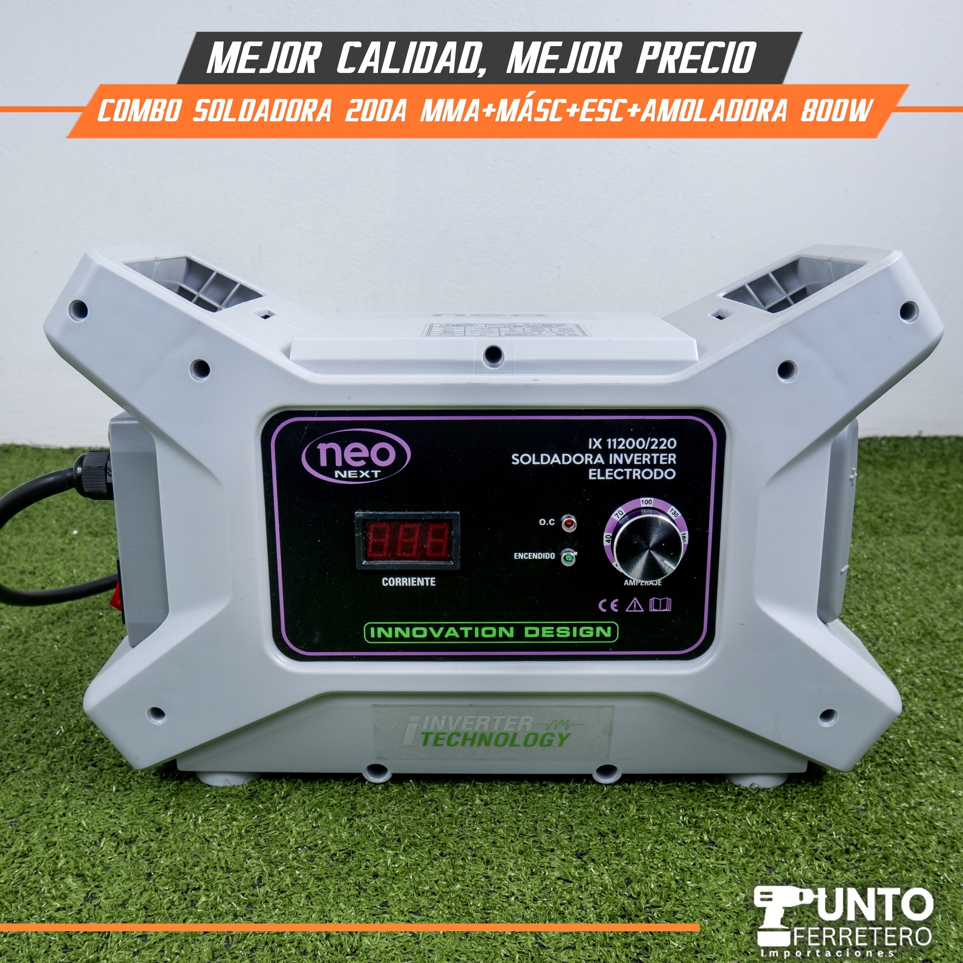 combo soldadora neo 200A + amoladora+ escuadra 800W