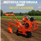 Motocultor Oruga Petrolero 10hp (5 accesorios Regalo) arador,trender, sembradora,surcador,arado reversible