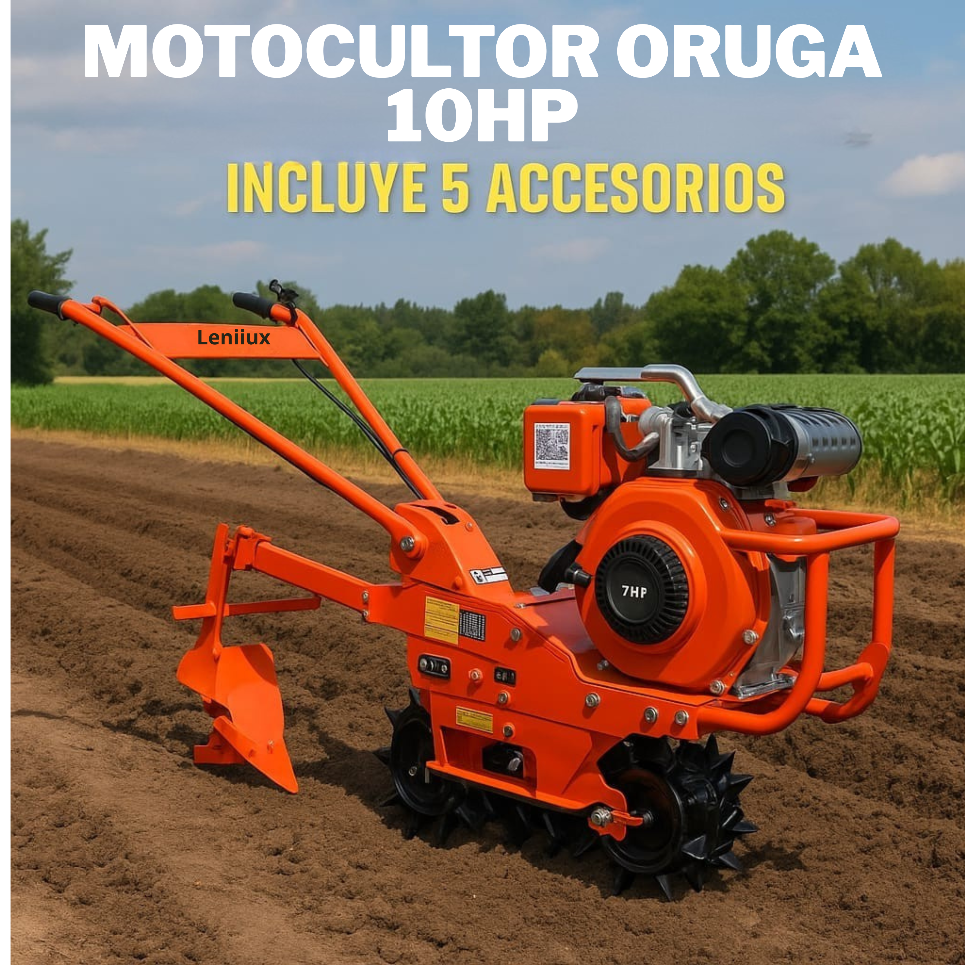 Motocultor Oruga Petrolero 10hp (5 accesorios Regalo) arador,trender, sembradora,surcador,arado reversible