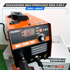 Soldadora Multiproceso 120A 2 en 1 (MIG-MMA)- Tecnología Japonesa.