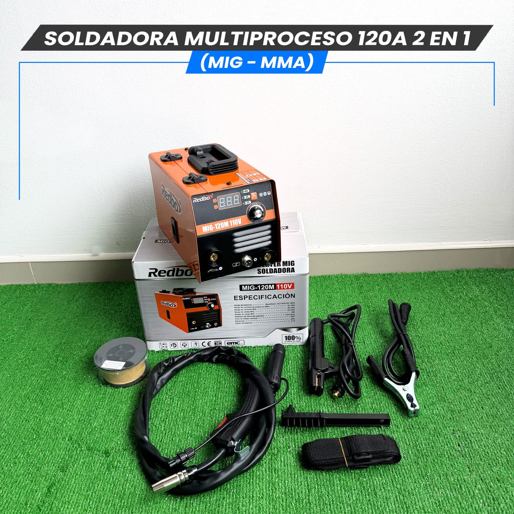 Soldadora Multiproceso 120A 2 en 1 (MIG-MMA)- Tecnología Japonesa.