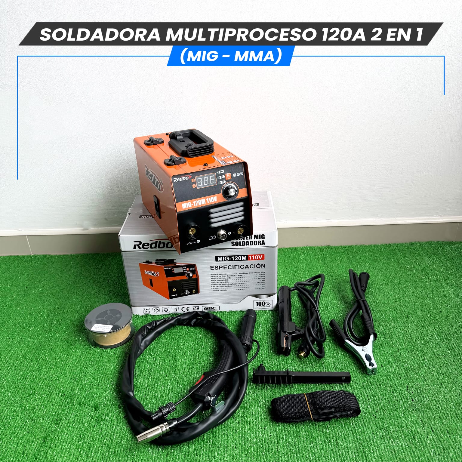 Soldadora Multiproceso 120A 2 en 1 (MIG-MMA)- Tecnología Japonesa.