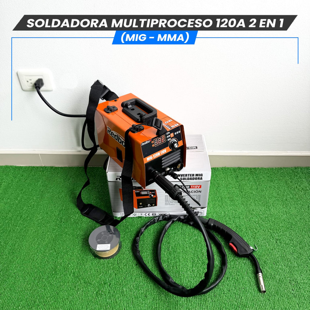 Soldadora Multiproceso 120A 2 en 1 (MIG-MMA)- Tecnología Japonesa.