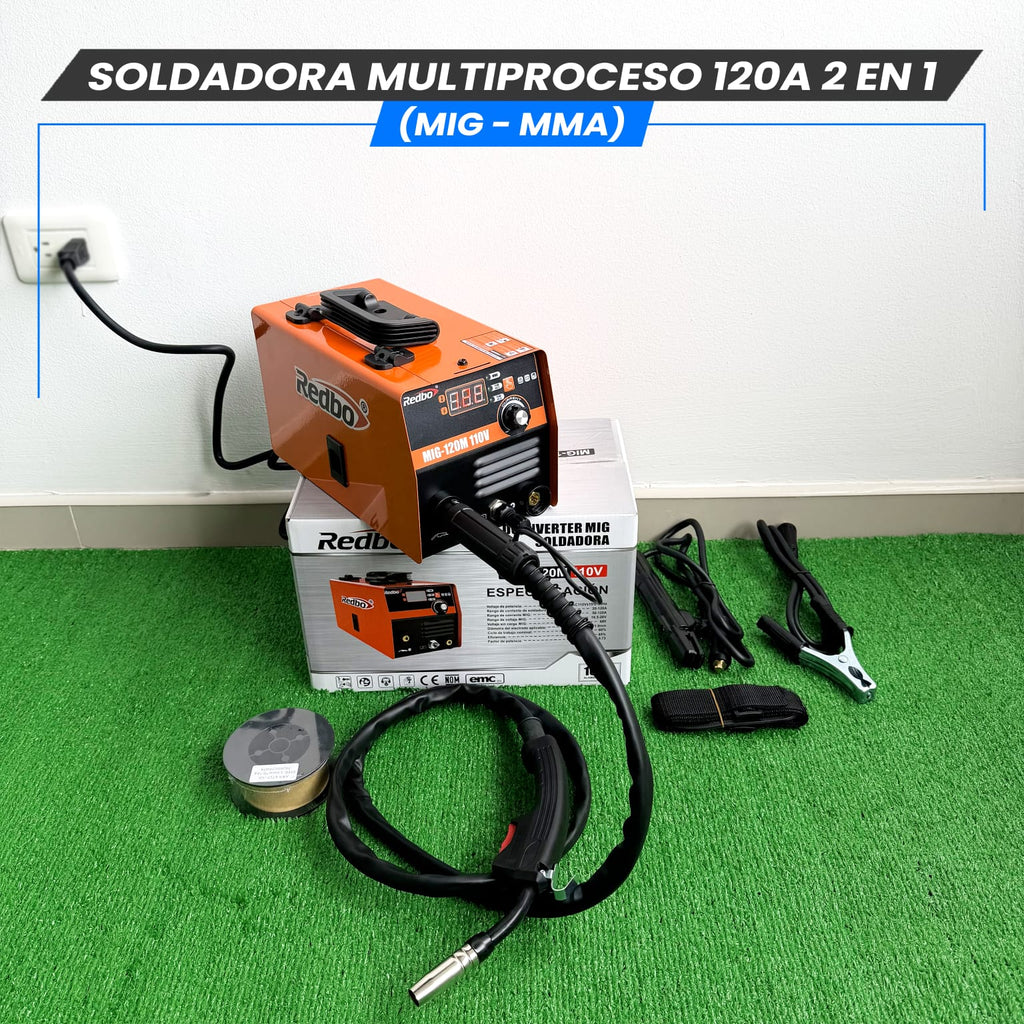 Soldadora Multiproceso 120A 2 en 1 (MIG-MMA)- Tecnología Japonesa.