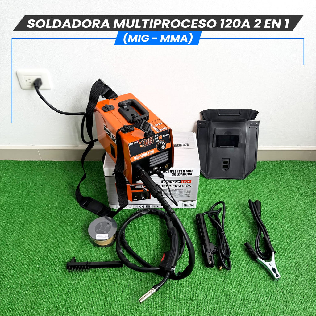 Soldadora Multiproceso 120A 2 en 1 (MIG-MMA)- Tecnología Japonesa.