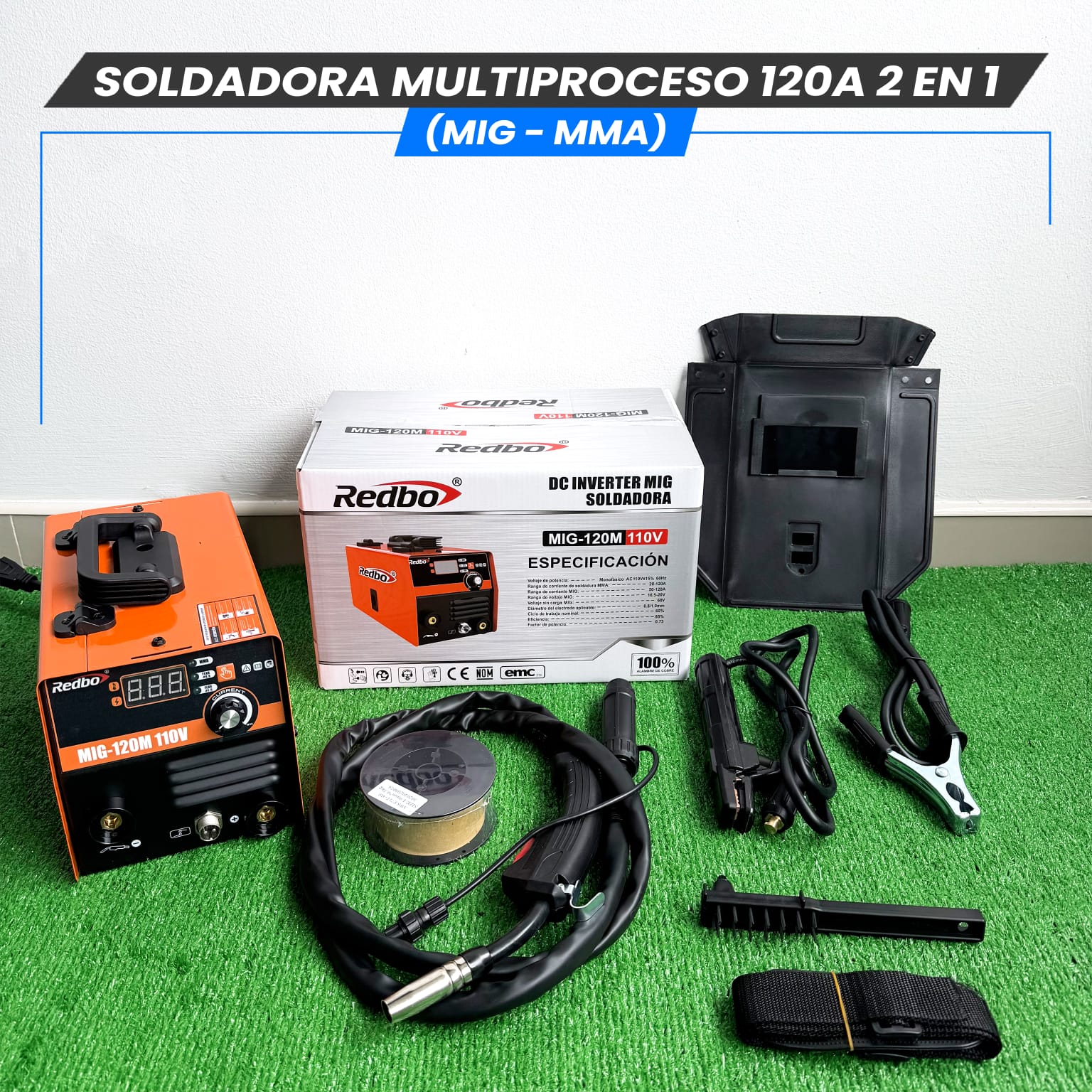 Soldadora Multiproceso 120A 2 en 1 (MIG-MMA)- Tecnología Japonesa.