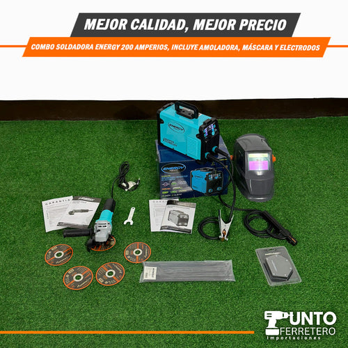 Combo Energy Soldadora 200a + Amoladora+ Escuadra+ Mascara , Tecnología Americana