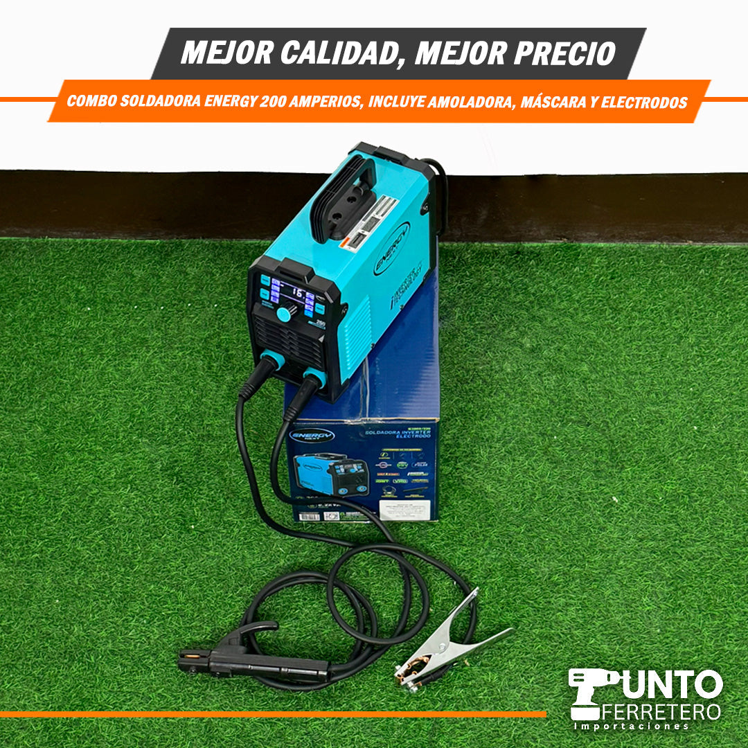Combo Energy Soldadora 200a + Amoladora+ Escuadra+ Mascara , Tecnología Americana