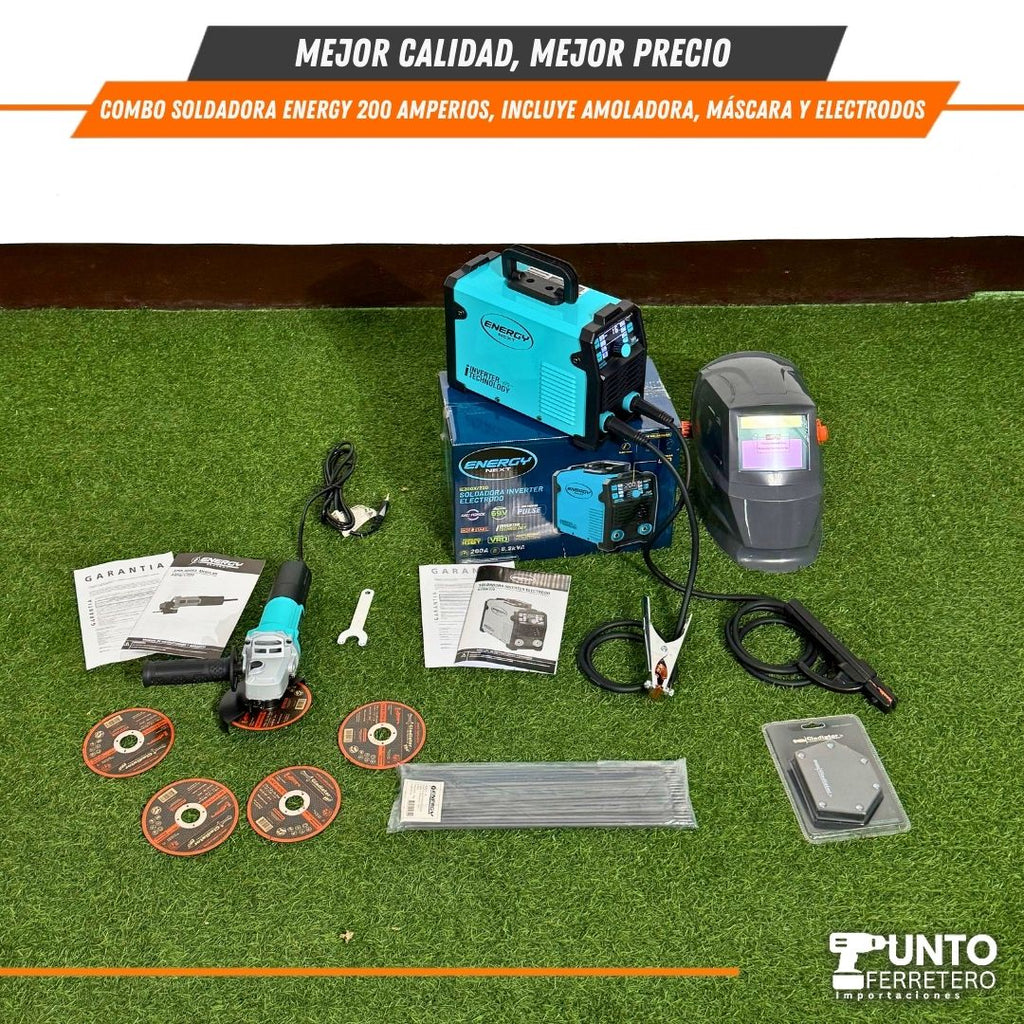 Combo Energy Soldadora 200a + Amoladora+ Escuadra+ Mascara , Tecnología Americana